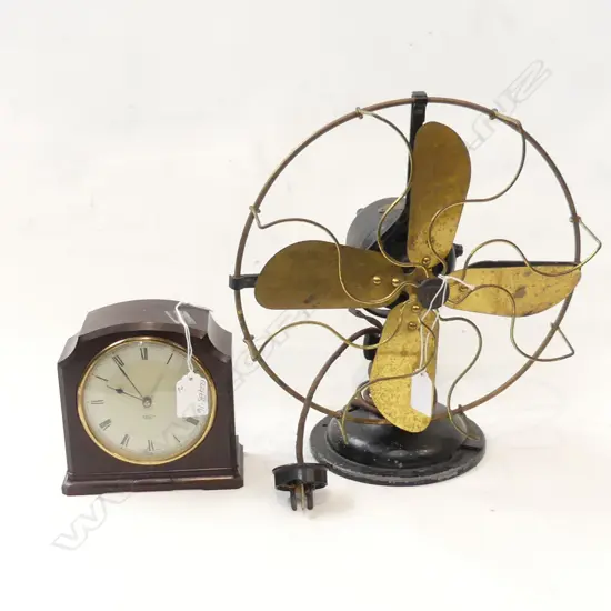 ELECTRIC FAN & CLOCK: VINTAGE 'LIMIT' BRASS + METAL FAN H.310mm. + SMITH'S SECTRIC BAKELITE CLOCK