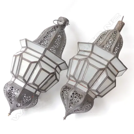 TWO OPAQUE GLASS MOROCCAN LANTERNS 600mmH