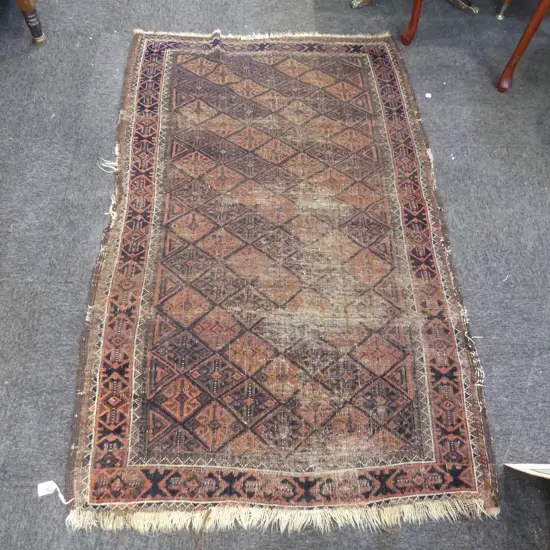 HAND KNOTTED ALL WOOL TRIBAL RUG WORN 1300x1000mm