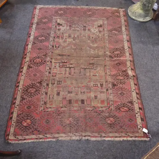 HAND KNOTTED ALL WOOL TRIBAL RUG WORN 1500x1100mm