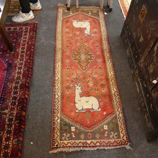 HAND KNOTTED ALL WOOL RUG w. SEATED DEER DESIGN 1900x680mm