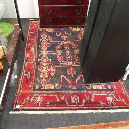 HAND KNOTTED WOOL PILE RUG some wear 2000x1370mm