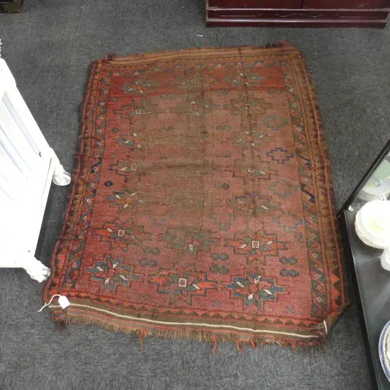 HAND KNOTTED ALL WOOL TRIBAL RUG WORN 1000x950mm