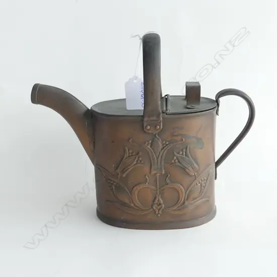 JS & S COPPER ART NOUVEAU EMBOSSED WATERING CAN