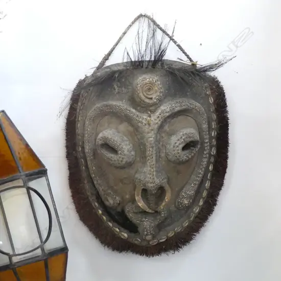 PAPUA NEW GUINEA WOODEN MASK WITH SHELL INLAY
