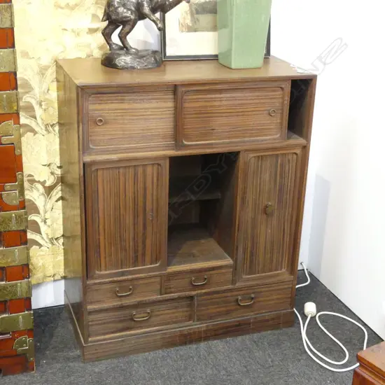 JAPANESE VINTAGE EXOTIC WOOD SMALL TANSU CABINET 735 x 350 x 895mm 5 doors 3 drawers