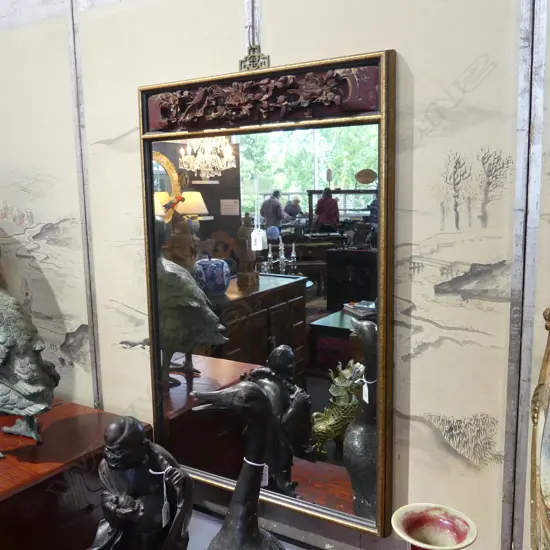 ORIENTAL MIRROR w. CARVED PANEL 765x500mm