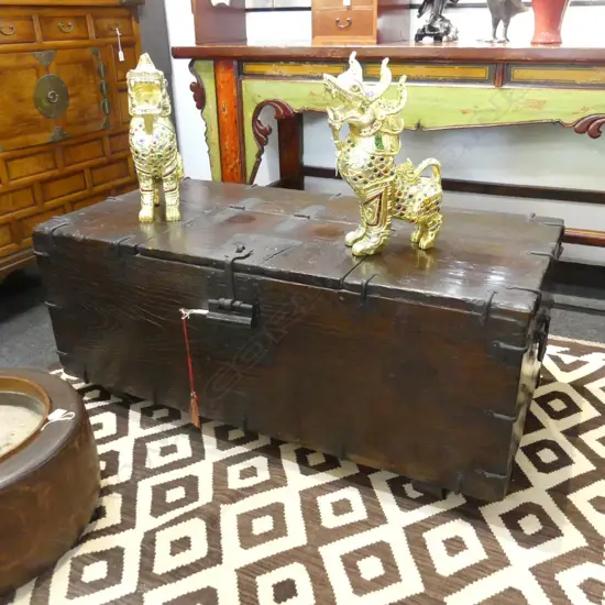 LGE VINTAGE KOREAN CHEST; IRON BOUND 1230x590x525mm