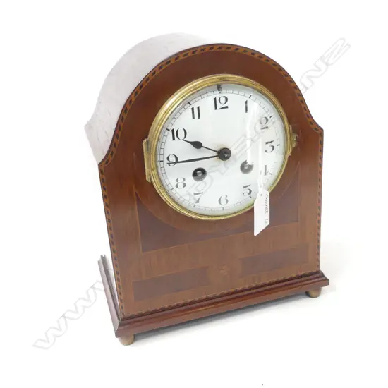 EDW MAHOG INLAID MANTLE CLOCK ENAMEL DIAL w hair crack H.240mm