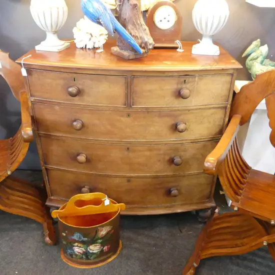 ANTIQUE MAHOGANY BOW FRONT CHEST OF DRAWERS 1050x550x1050mm