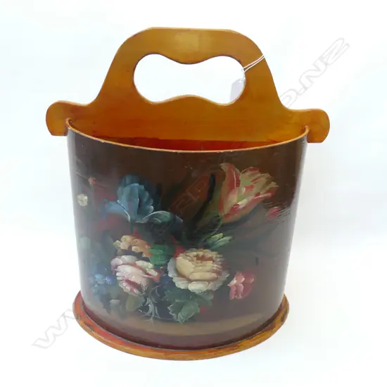 VINTAGE HAND PAINTED WOODEN WASTEPAPER BIN 440mmH