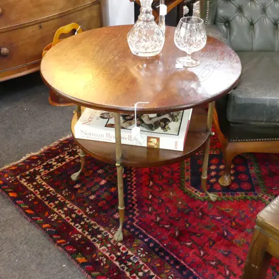 2 TIER CIRCULAR SIDE TABLE w. 4 BRASS LEGS 700mm dia