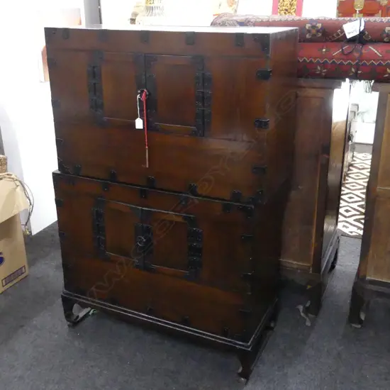 LGE VINTAGE KOREAN CHEST; IN 2 PARTS 835x345x1260mm overall