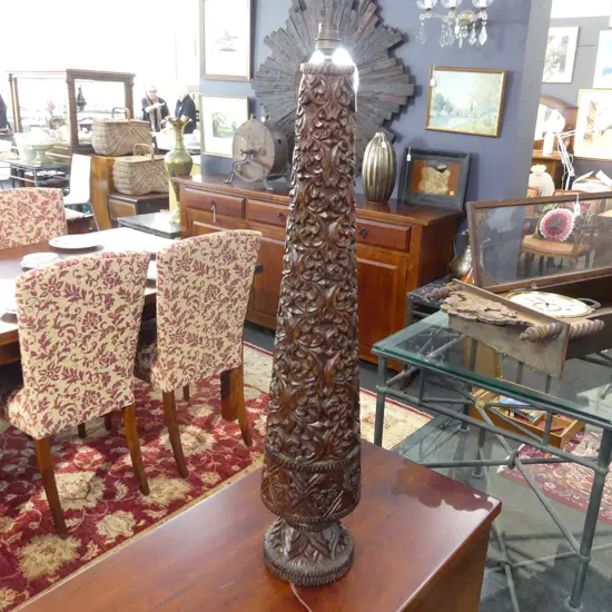 CARVED WOODEN TALL INDONESIAN LAMP BASE H.810mm