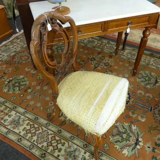 VICTORIAN WALNUT FANCY BALLOON BACK CHAIR req. reupholstery