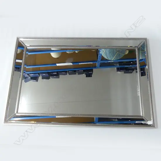 QUALITY LGE CUSHION TYPE SILVER LEAF FRAMED MIRROR BEAD DETAIL.1180 X 780mm