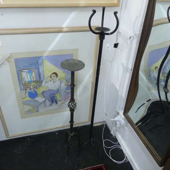 2 TALL BLACK METAL CANDLE HOLDERS H.1230mm