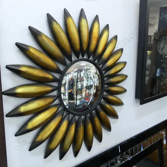 BLACK & GOLD RADIATING SUNFLOWER MIRROR CONVEX Dia.800mm.