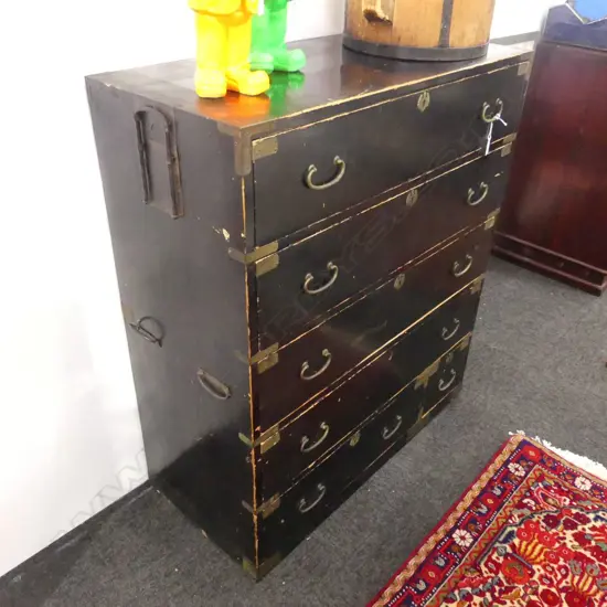 EARLY 20THC JAPANESE TANSU CHEST dark lacquer 6 drawer 880 x 390 x 1010mm