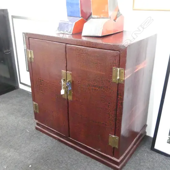 RED LACQUER CHINESE CABINET w. SECRET DRAWER 860x520x880mm
