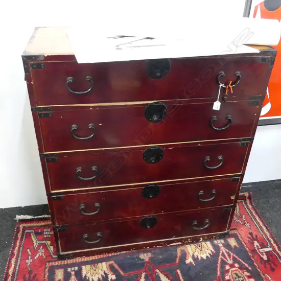 EARLY 20THC JAPANESE TANSU CHEST dark lacquer 5 drawer 885 x 395 x 1010mm