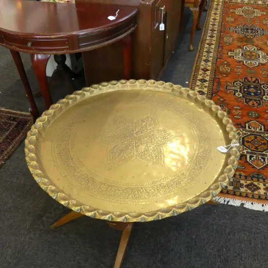 MIDDLE EASTERN BRASS TRAY TABLE 780mm dia