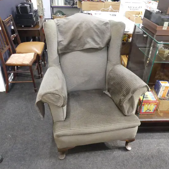 LARGE GREY WING BACK ARMCHAIR