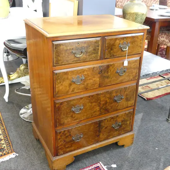 ANTIQUE CHEST OF DRAWERS w. BURR VENEER 710x490x1000mm