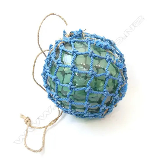 VINTAGE JAPANESE HOKKAIDO GLASS FISHING BLUE NET FLOAT D.330mm