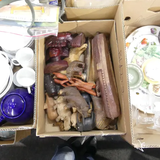 BOX LOT ETHNIC WOOD CARVINGS