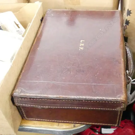 SM VINTAGE LEATHER CASE FULL OF EP CUTLERY, SERVIETTE RINGS ETC..