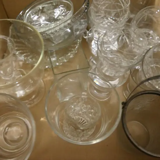 BOX LOT ASST. GLASSES & VASES