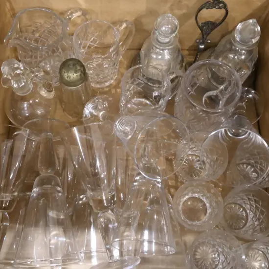 BOX LOT ASST. CRYSTAL / 10 WINE GLASSES ETC
