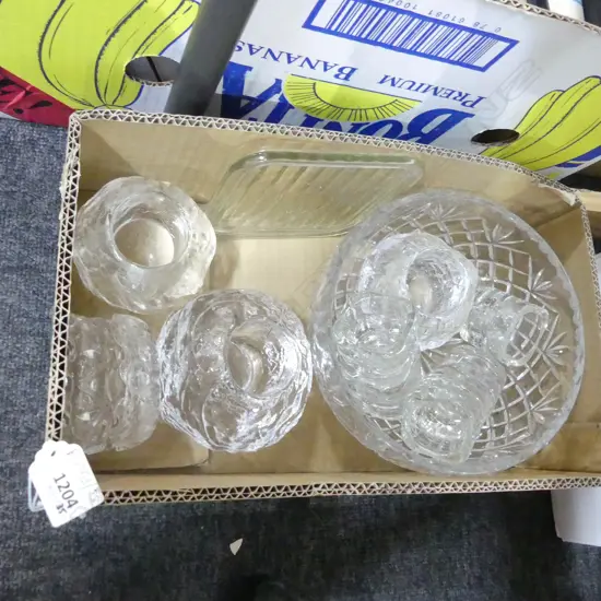 BOX LOT ASST. GLASS CANDLE HOLDERS / BOWL
