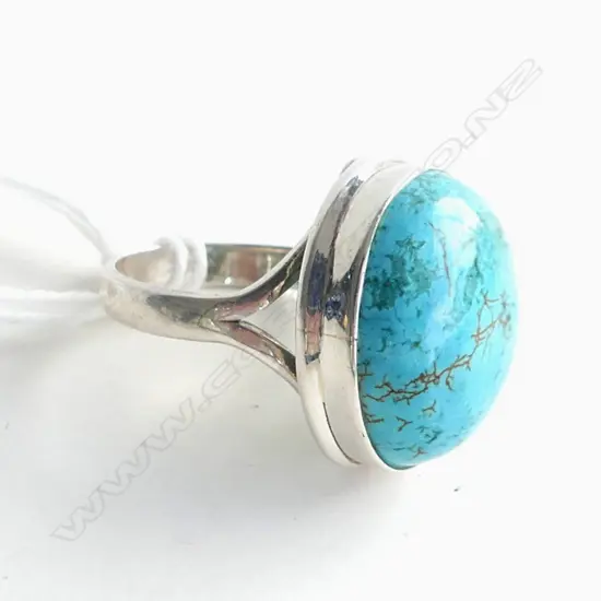RING -925 SILVER & LG TURQUOISE, SIZE Q