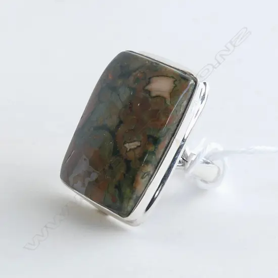 DRESS RING  AGATE & .925  SILVER, SIZE S