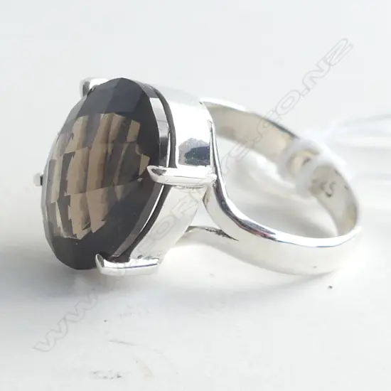 RING  - SMOKY TOPAZ & .925 SILVER, SIZE P
