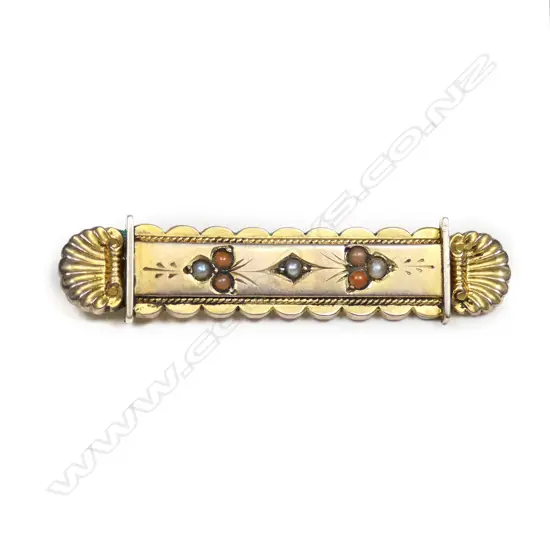 A Victorian 9ct gold coral and seed pearl brooch,