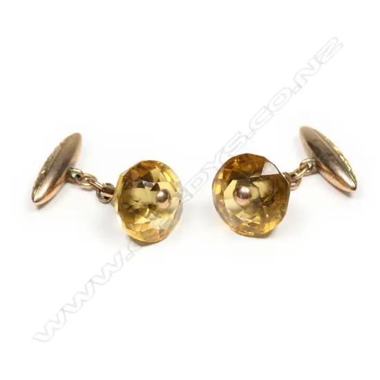 A pair of antique 9ct gold citrine cuff links,