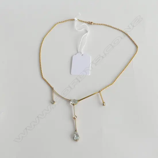 EDWARDIAN 15CT GOLD & AQUAMARINE PENDANT NECKLACE, 5.7gms