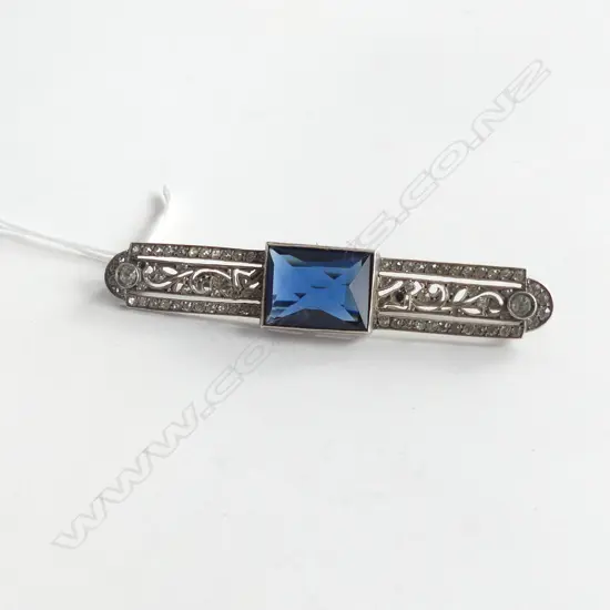 BELLE EPOQUE SILVER & PASTE LGE BAR BROOCH 2 stones missing L.68mm