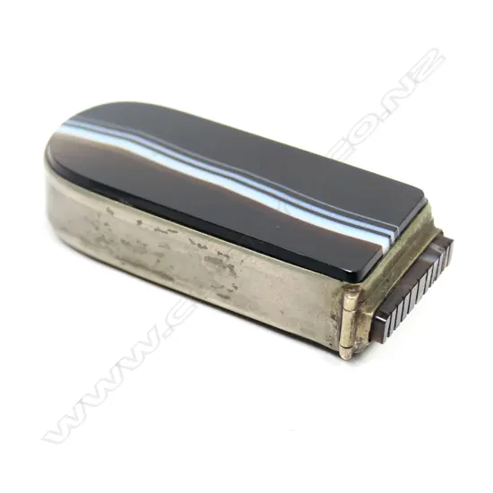 A vintage nickel and agate vesta,