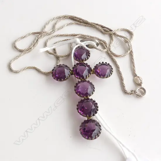 FAUX AMETHYST CROSS ON STG CHAIN 11.5gm.