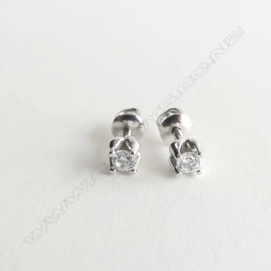 PAIR 14ct. WHITE GOLD AND CZ STUD EARRINGS
