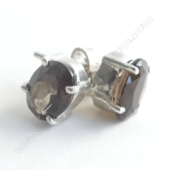 SMOKEY TOPAZ & .925 SILVER STUD EARRINGS