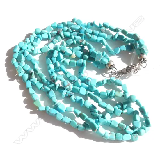3 STRAND TURQUOISE CHIP NECKLACE WITH .925 SILVER CLASP