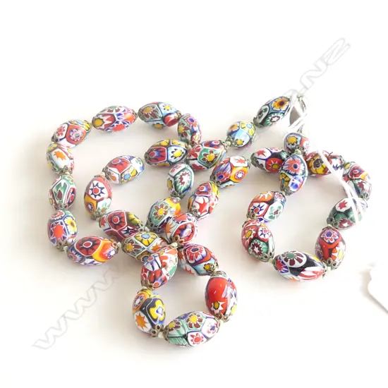 VENETIAN MILLIFIORI VINTAGE GLASS BEAD NECKLACE L.640mm