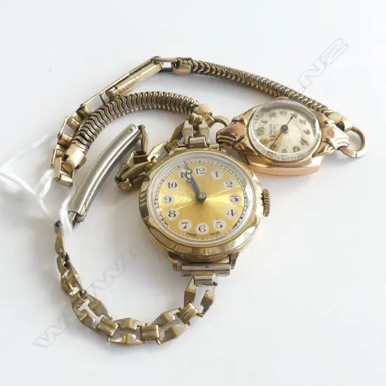 2 VINTAGE WOMEN'S GOLD PLATED WATCHES GRUEN & 'SWISS'. Running