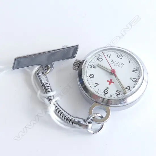 ALMO 17 JEWEL VINTAGE NURSES WATCH STAINLESS CASE.  Running