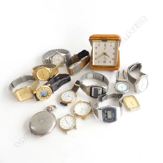 BAG ASST OLD MENS WATCHES & TRAVEL CLOCK & POCKET WATCH